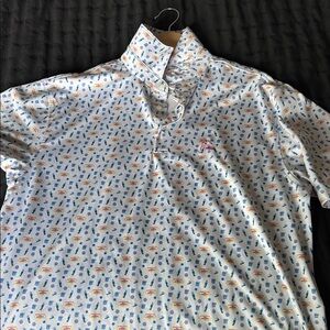 Rhoback White Polo with Blue and Red Micro Print